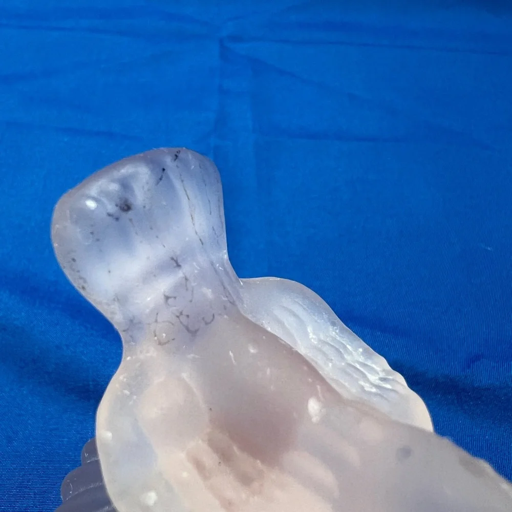 Vintage pink frosted Glass Perfume Bottle Bird Stopper Vanity
